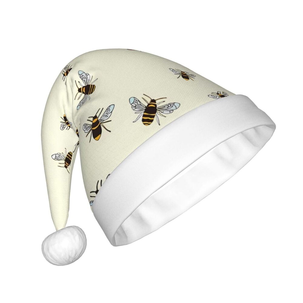 9619 Bees Pattern Christmas Santa Hat for Adults, Unisex Classic Holiday